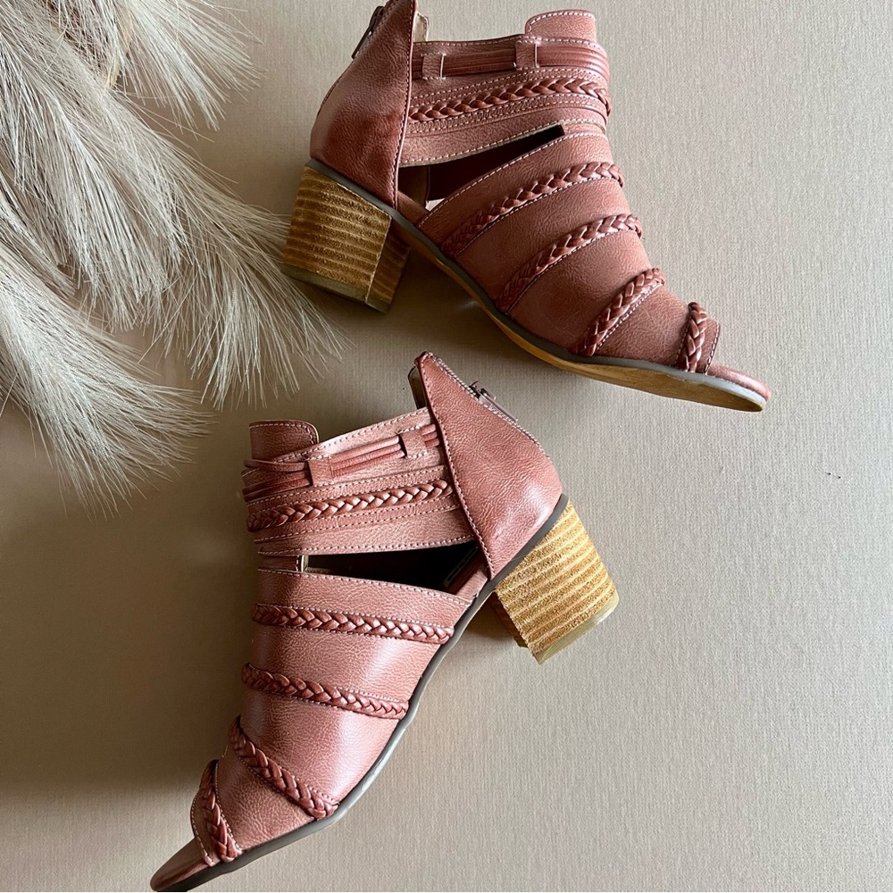 Peep Toe Braided Heeled Bootie Sandals - Picture 7 of 12
